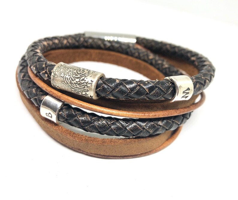 Mens Personalised Bracelet Leather Wrap Custom Stamped Mens Etsy