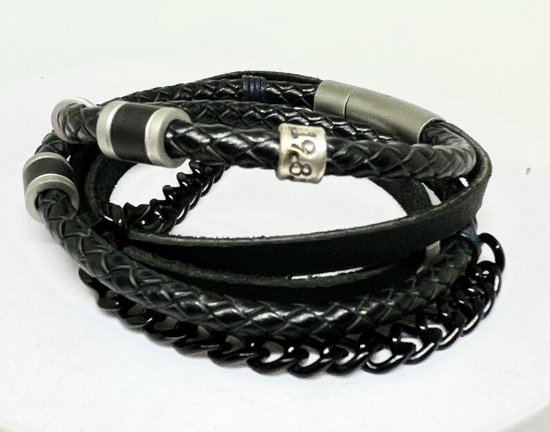 Fathers Day Bracelet, Chain Bracelet, Mens Personalised Bracelet, Mens Leather Bracelet, Custom Bracelet Women, Engraved Gift, New Dad Gift image 3