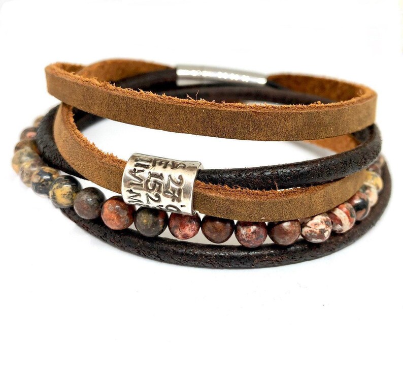Herren Perlen Wickelarmband, personalisierte Wickelarmband, Leder Manschette, Inspiration Armband, Vatertagsgeschenk Bild 1