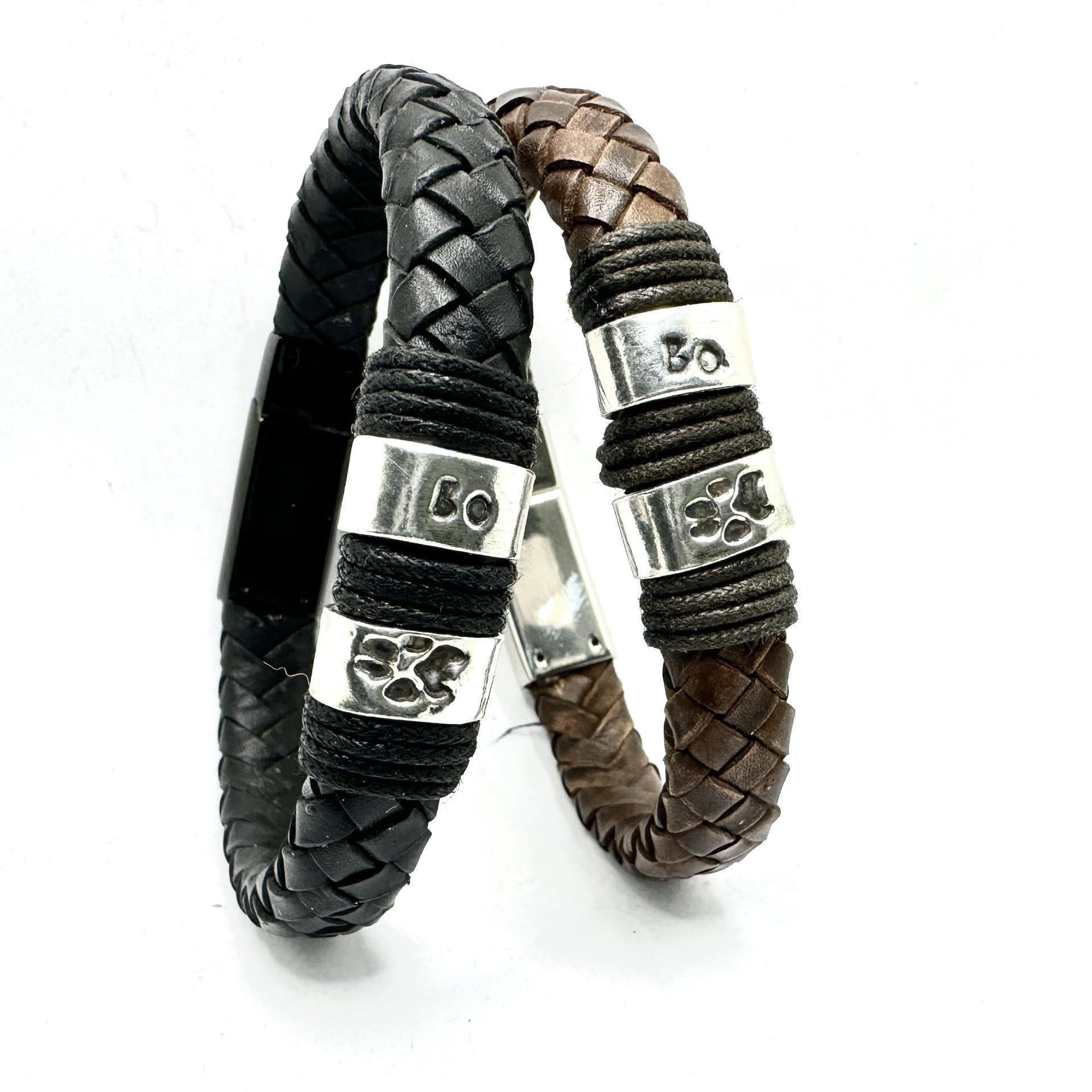 Black Leather Cremation Urn Bracelet for Pet Dog Ashes Memorial Mourning Jewelry Keepsake Gift