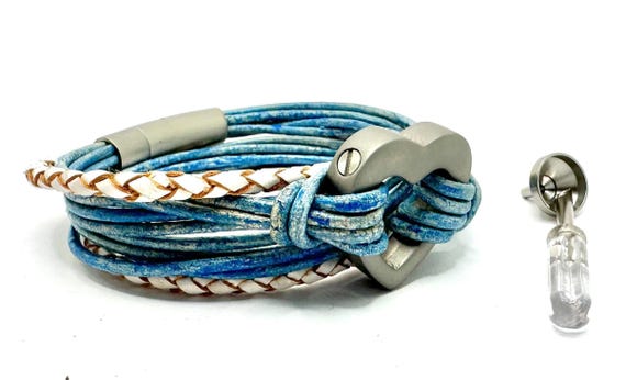 Stylish Ashes Jewellery Double Wrap Leather Bracelet, Cremation Jewelry Urn Bracelet, Pet Urn For Dogs Urn Bracelet, Loss Of Father