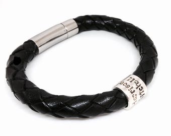 Pulsera de cuero personalizada para hombre, pulsera de cuero con cuentas, pulsera grabada personalizada, pulsera de cuero trenzado para hombre