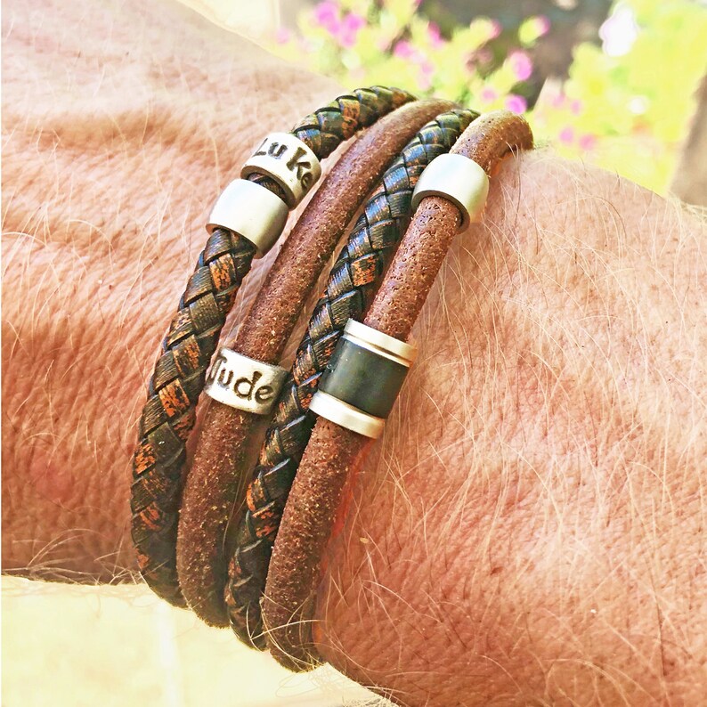 Mens Personalised Bracelet Fathers Day Leather Bracelet Etsy