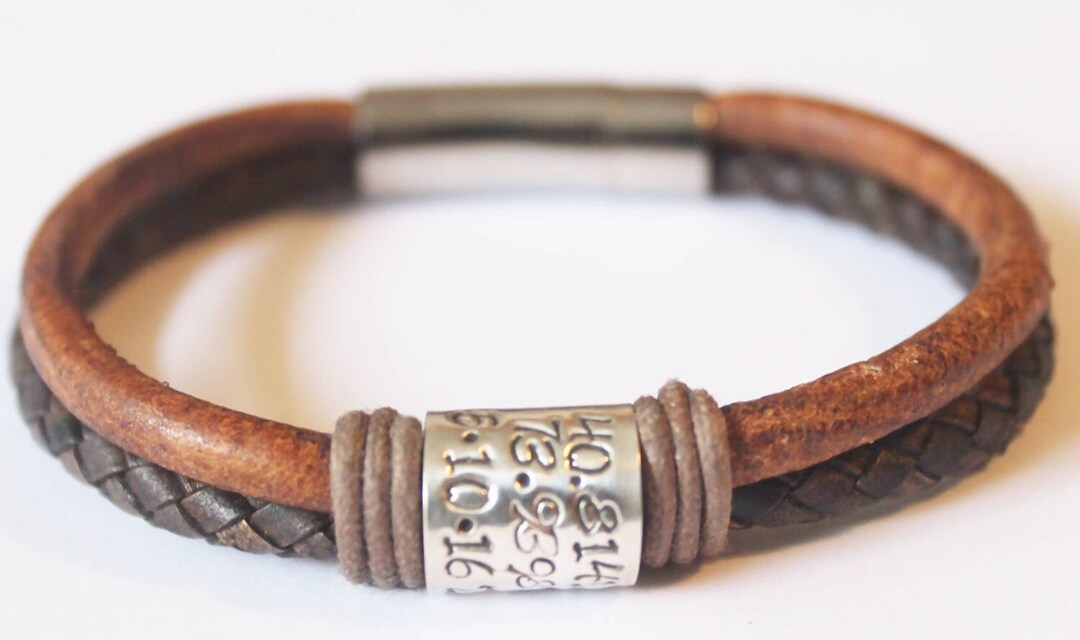 Mens Personalised Leather Bracelet, Name Jewelry, Fathers Day Gift
