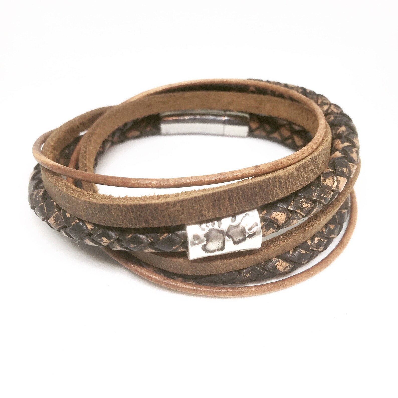 Mens Personalised Bracelet Leather Wrap Custom Stamped Mens Etsy