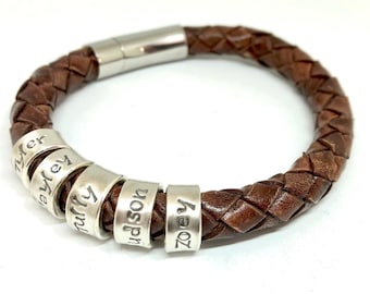 Personalized Leather Cuff Bracelet for Men - Engraved Name, Coordinates & Initials - Custom Gift