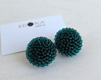 Teal Green Circle Clip On Earrings