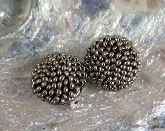 Metallic Grey Circle Textured Clip On Earrings