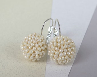 Beige Round Textured Earrings