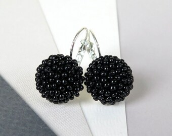 Black Circle Textured Dangle Earrings