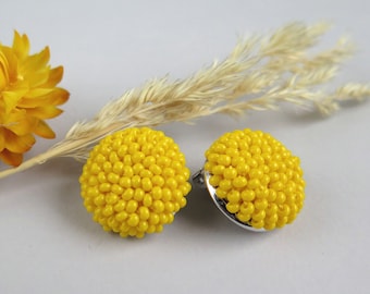 Yellow Round Clip On Earrings