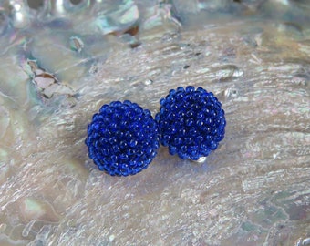 Royal Blue Round Clip On Earrings