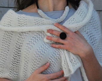 Black Cocktail Ring, Beaded Crochet Ring, Adjustable Czech Glass Beads