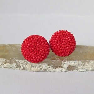 Bright Red Circle Stud Earrings - Etsy