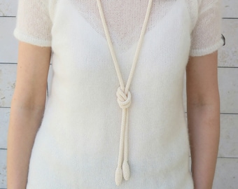 Beige Pearl Long Bead Crochet Necklace, Bridal Jewelry