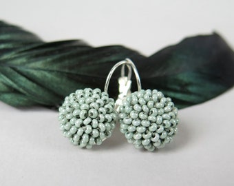 Sage Green Circle Textured Dangle Earrings