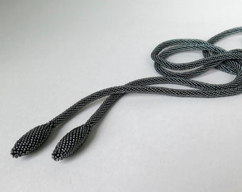 Sparkling Black Long Bead Crochet Necklace