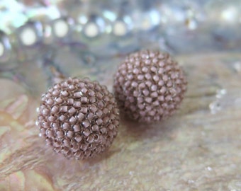 Nude Beige Round Clip On Earrings