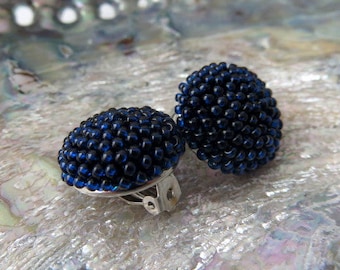 Midnight Blue Round Clip On Earrings