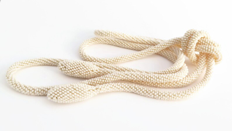 Beige Pearl Long Bead Crochet Necklace Bridal Jewelry