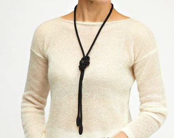 Black Long Bead Crochet Necklace