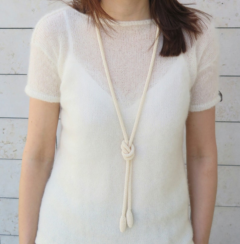 Beige Pearl Long Bead Crochet Necklace Bridal Jewelry