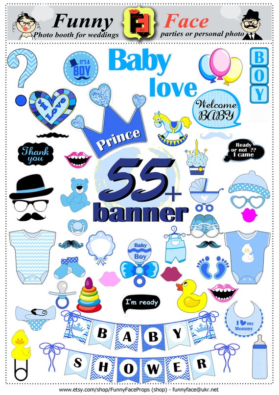 55 Baby Boy Shower Photo Booth Props Banner Instant Etsy