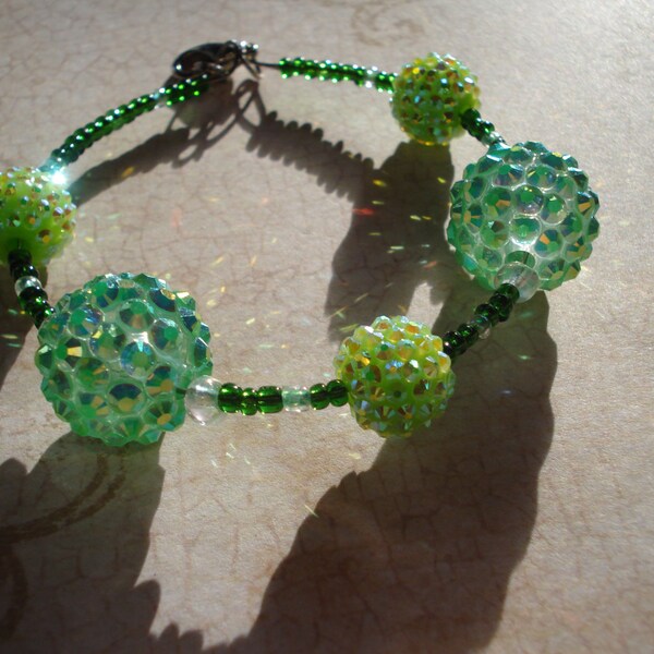 RESERVED for Lucy Glittering Green Crystal Berry Beaded Bracelet - Formal bracelet  -Crystal jewelry -memory wire bracelet