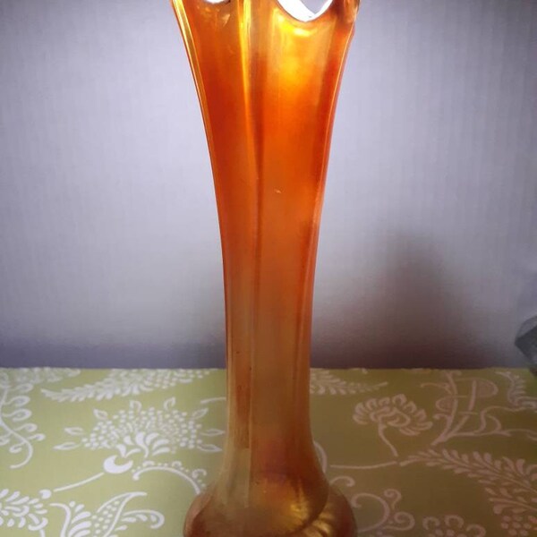 Orange Carnival Glass Vase Etsy
