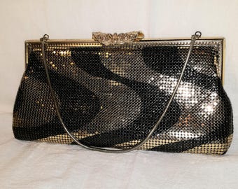 Black and Gold Mesh Handbag Clutch With Snake Chain Fay Swafford Original