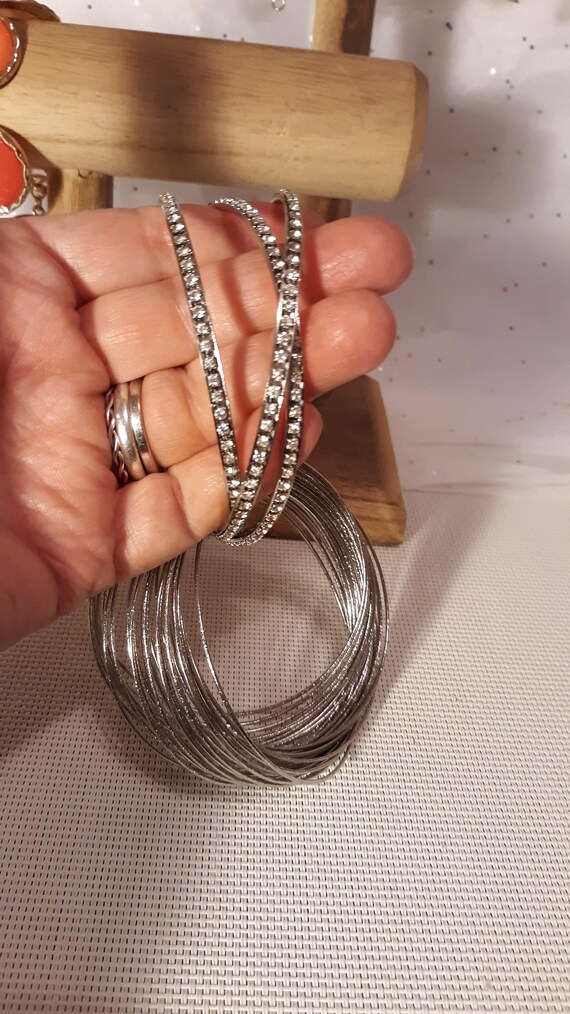 Interlocked Bangle Bracelets Silvertone With Thre… - image 2