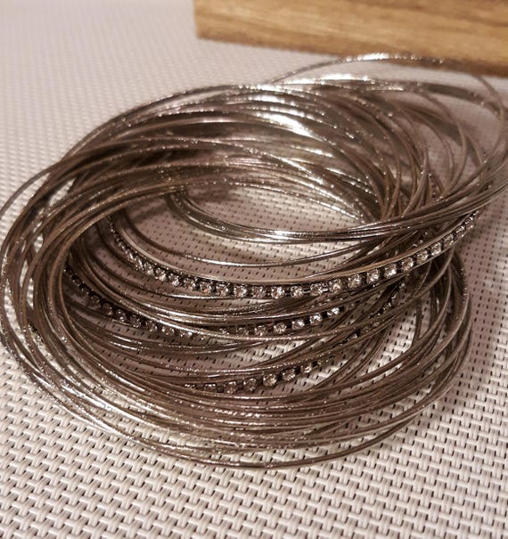 Interlocked Bangle Bracelets Silvertone With Thre… - image 4