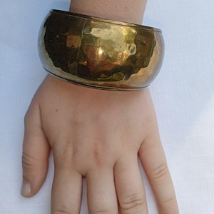 Vintage Wide Hammered Brass Bangle Bracelet Made in India