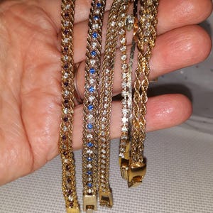 Set of Five Vintage Goldtone Rhinestone Chain Bracelets