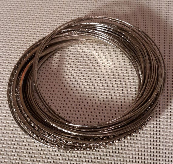Interlocked Bangle Bracelets Silvertone With Thre… - image 3
