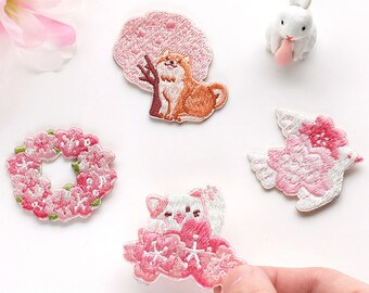 Sakura Cherry Blossom Patch: Iron-On or Sticker, Floral Applique
