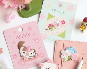 Sakura Friends Embroidered Patches: Iron-On, Sticker, DIY Craft Supplies