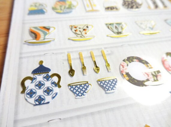 Elegant tea cup stickers/cutlery stickers/scrapbooking