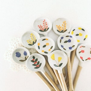 Beautiful handmade floral ceramic spoons --- kitchen decor, house warming gift, foodie gift