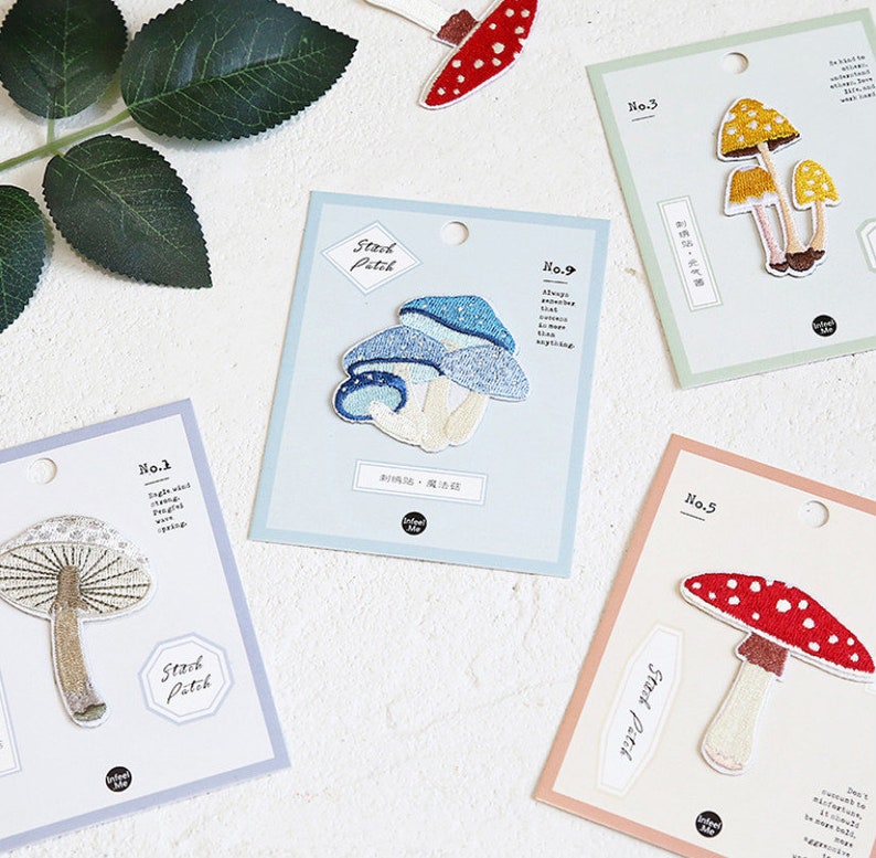 Finely made mushroom iron on patchesstick on patchesstickerplant patchesmushroom decorscrapbook decorappliques