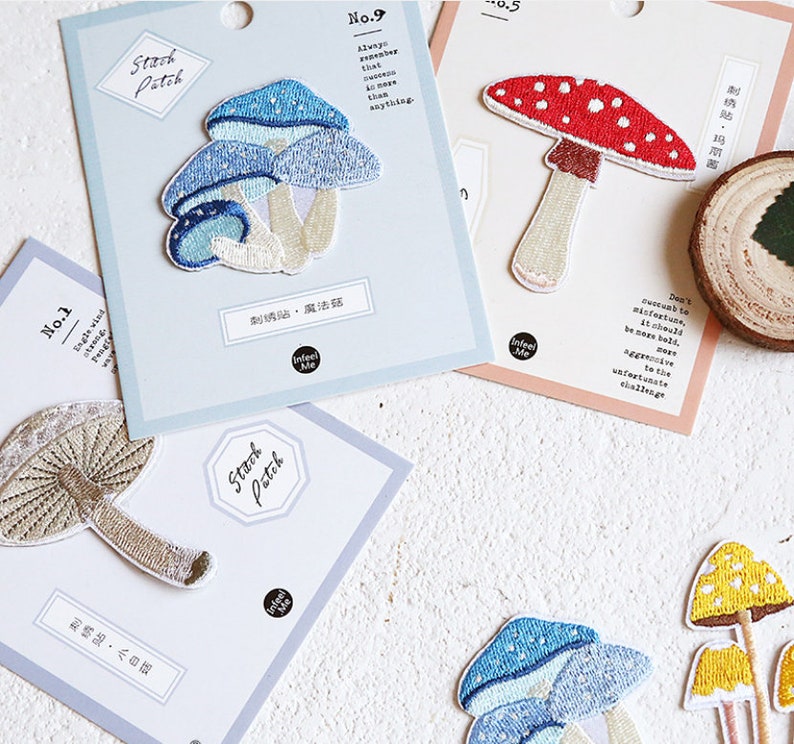 Finely made mushroom iron on patchesstick on patchesstickerplant patchesmushroom decorscrapbook decorappliques