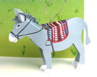 Donkey card, Field, pop up donkey card, donkey paper decoration, donkey in a field