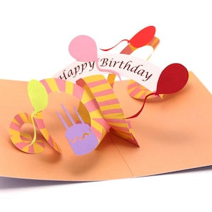 Carte d'anniversaire pop-up, carte d'anniversaire pour elle, carte d'anniversaire 3D rose/violet