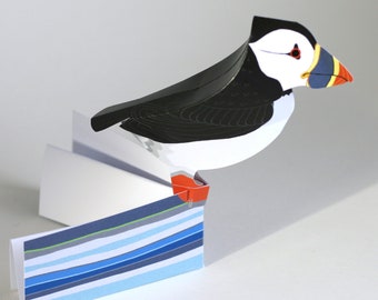 Puffin Card. 3D pop-up puffin card, pop up bird card