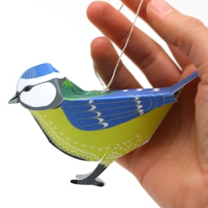 Carte de Noël avec ornement mésange bleue, décoration de Noël oiseau mésange bleue, carte mésange bleue pop-up