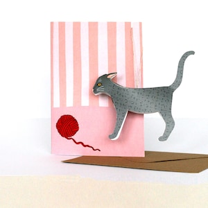 Carte chat gris 3D, carte d'anniversaire chat pop-up, cadeau chat gris, carte chat vierge