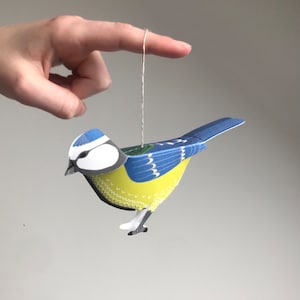 Carte mésange bleue, carte pop-up oiseau 3D, décoration oiseau en papier