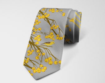 Silk Tie, men's necktie, colourful tie, interesting tie, tie with bird on, tie for special occasion