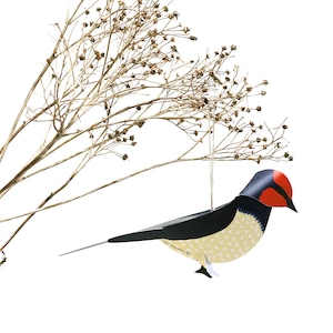 Carte de Noël avec ornement d'arbre d'hirondelle, carte pop-up, décoration d'oiseau d'hirondelle, art du papier