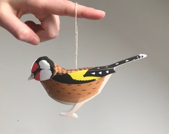 Carte oiseau chardonneret, carte pop-up chardonneret, décoration oiseau en papier